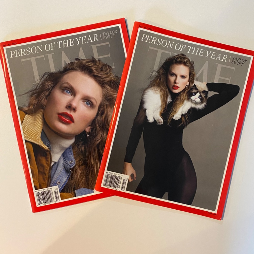 2 Taylor Swift Time magazines - Cat & Brown Jacket $40 for both.